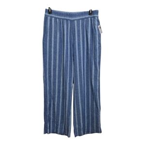 NWT Old Navy High-Waisted Linen-Blend Wide-Leg Pants Blue Stripe Large Boho